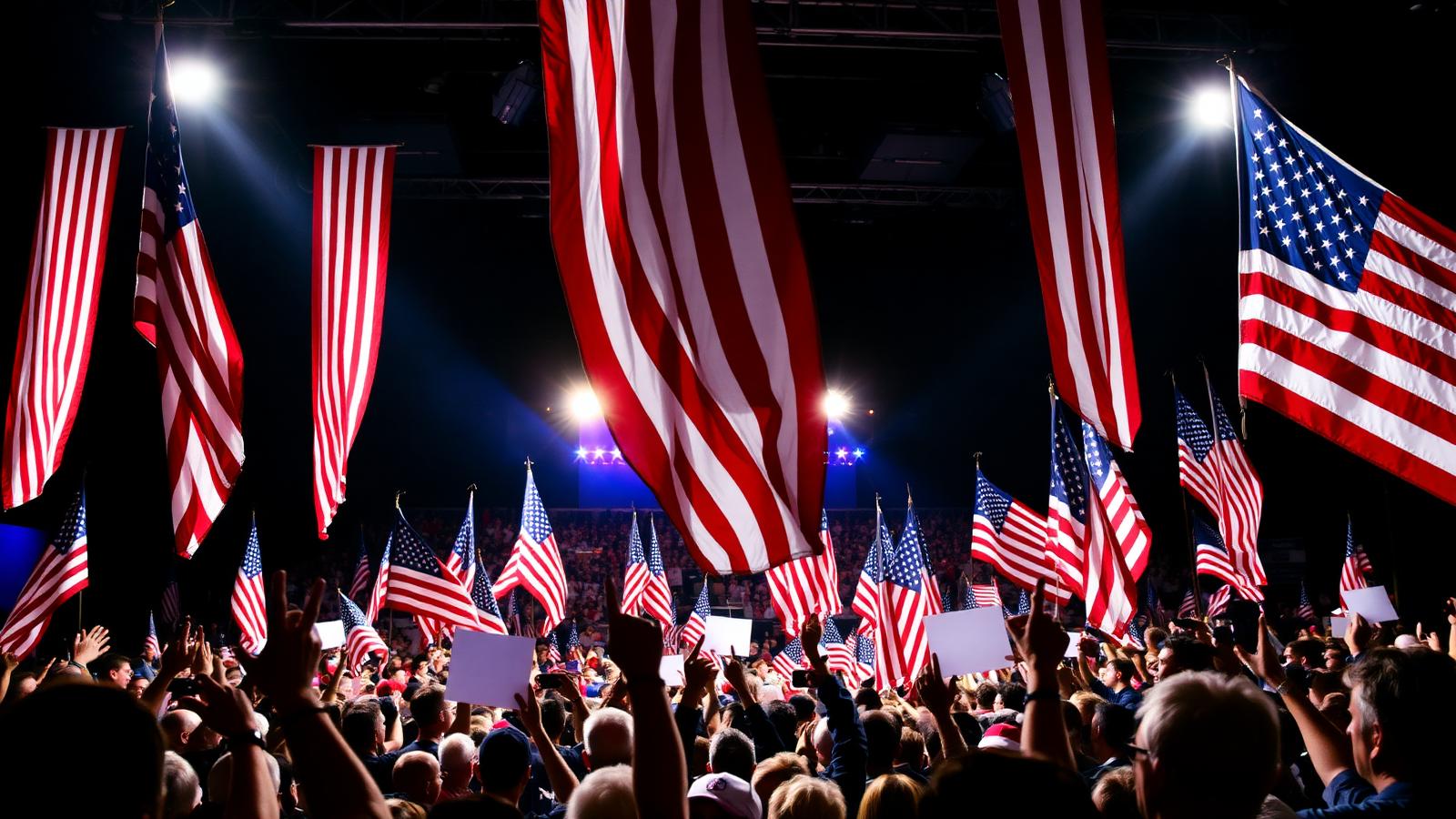 Patriotic rally with American flags